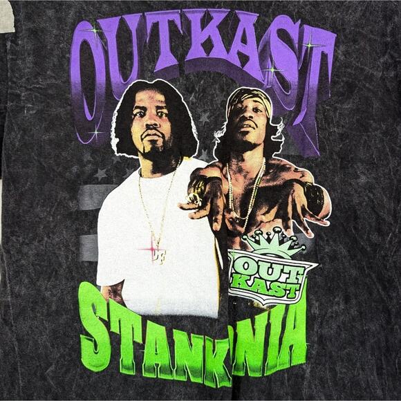 OutKast Black Tie Dye Graphic HipHop Stankmania Band Tee FLAWED Size M - Picture 4 of 6